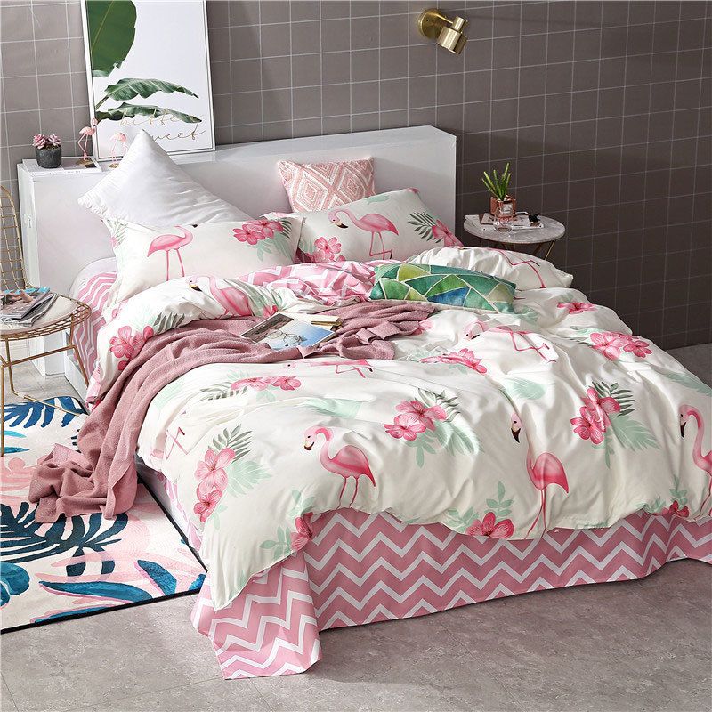 Flamingo Geometric Bed Cover Set Cartoon Duvet Cover Childrens Bed