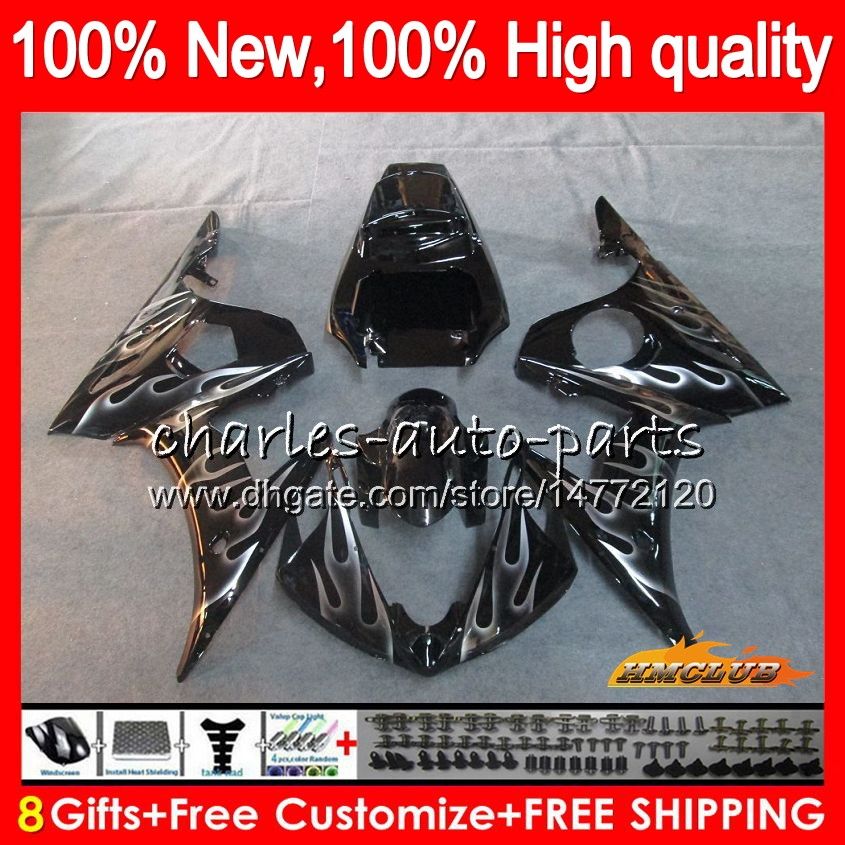 Body Kit voor Yamaha YZF600 YZF 600 R 6 600CC YZF R6 03-05 59NO102 Silver Flames YZF-R6 YZF-600 YZFR6 03 04 05 2003 2004 2005 Kuip + 8Gifts