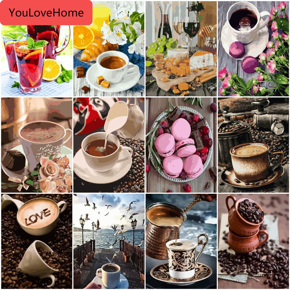 2020 Painting By Number Coffee Cup Kits Drawing Canvas Handpainted Diy