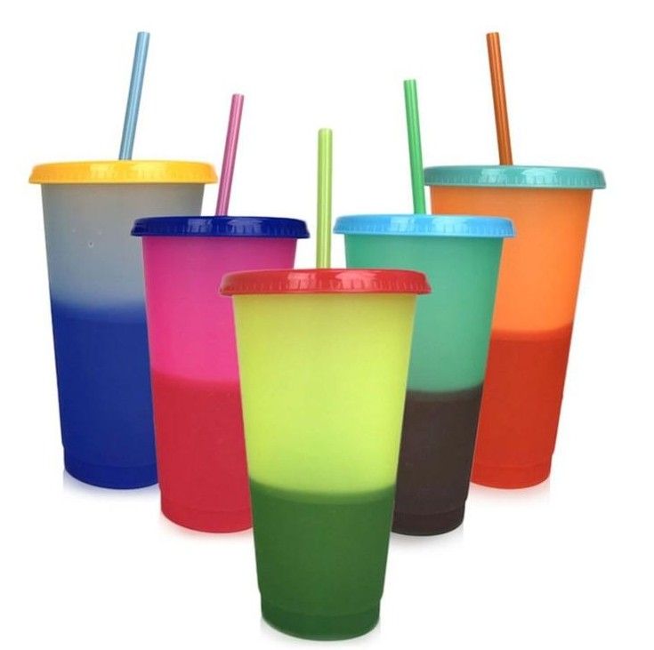 Discount 24oz Color Changing Cup Magic Reusable Plastic Cups With Lid
