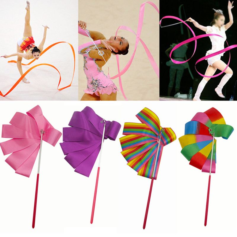 Children Rhythmic Dance Ballet Art Ribbon Streamer Gym Twirling Rod 9-Colors UK