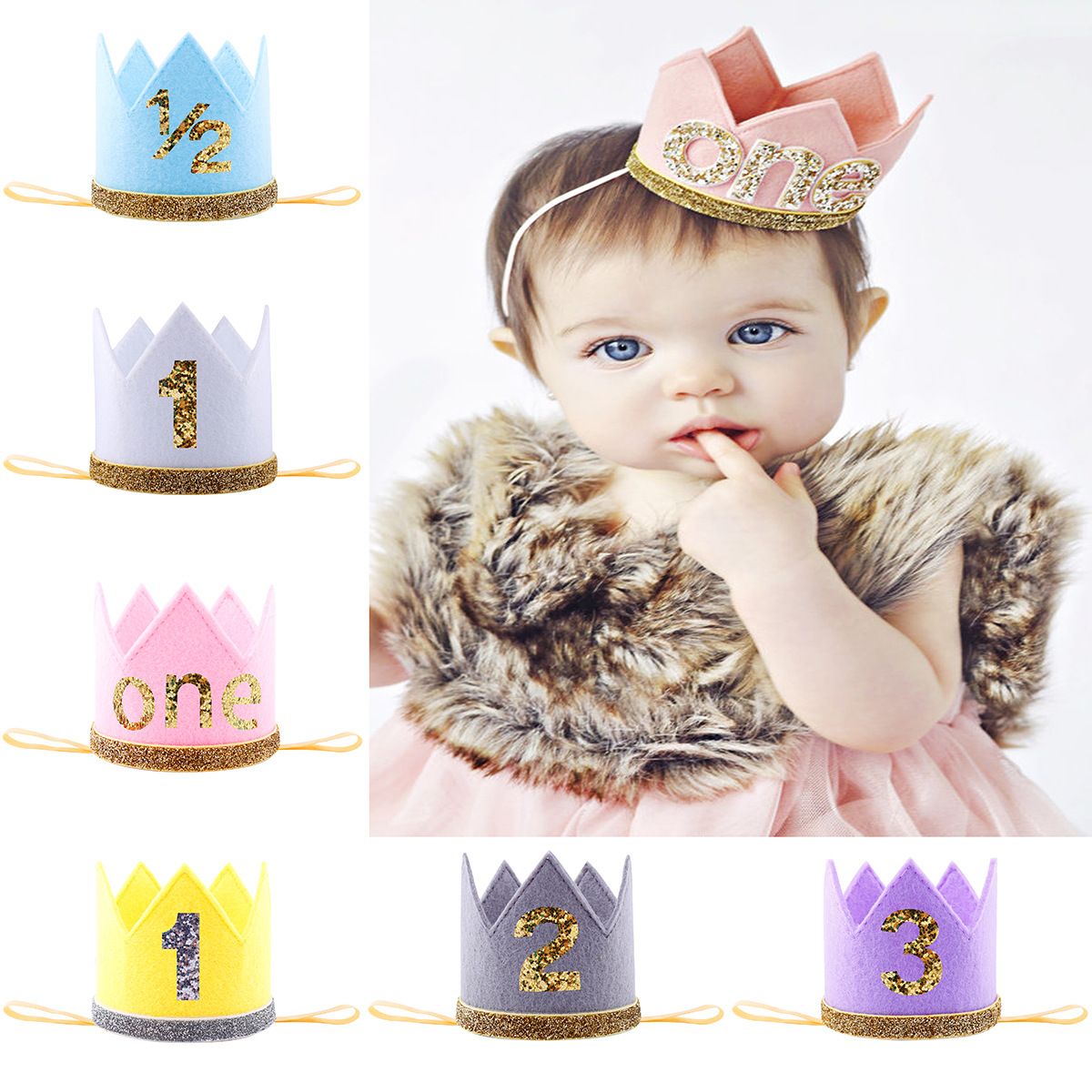 Kids Baby Girls Glittery Crown Hair Band Headband Birthday Wedding Party Tiara