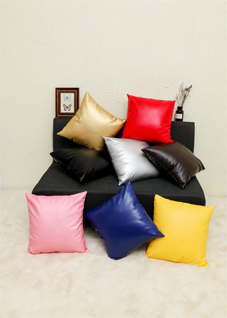 Solid Color Pillowcases Plain Artificial Leather Decorative