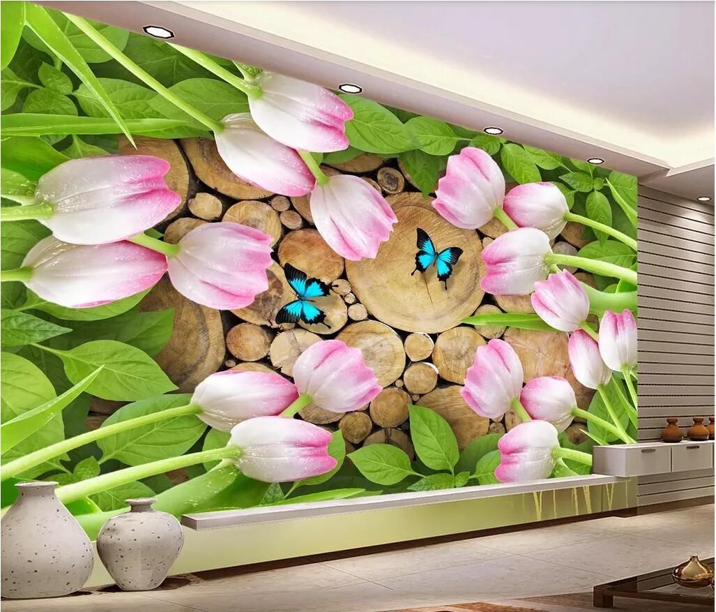3D quarto papel de parede pano personalizado foto mural tulipa natural  madeira flores criativo peg peg