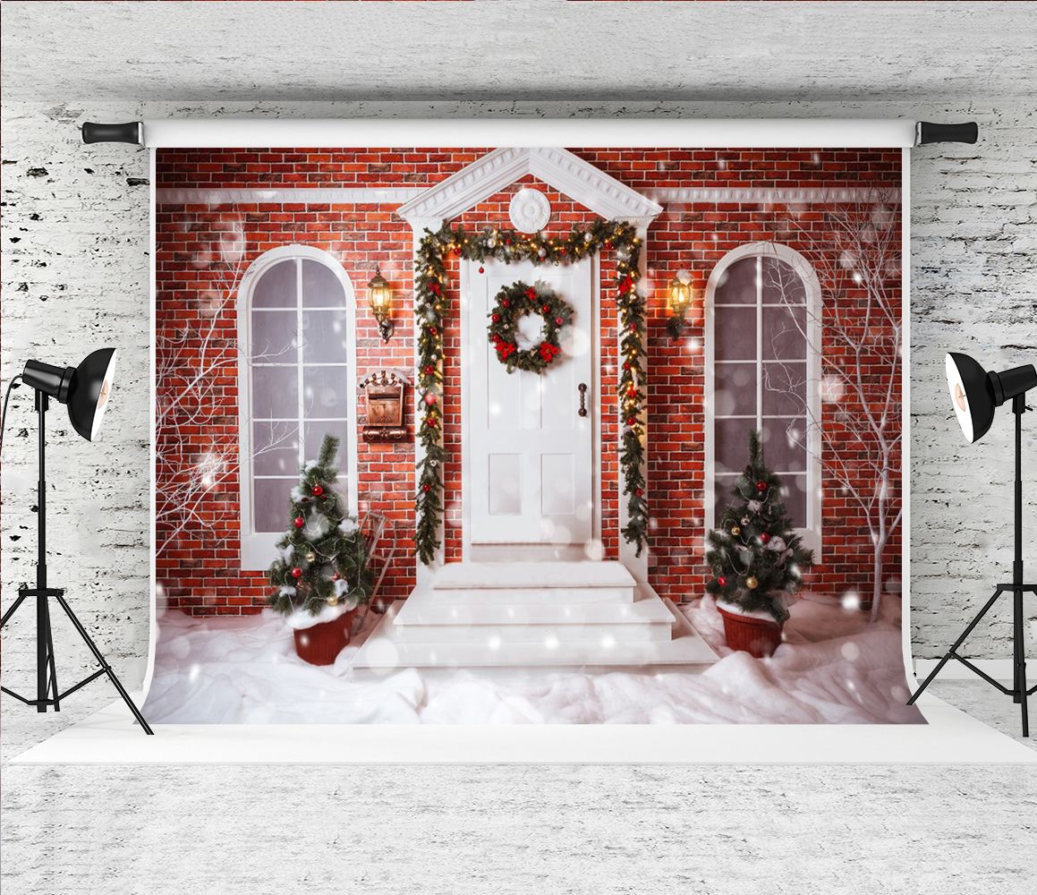 Sonho 7x5ft Tijolo Vermelho Casa de Natal Cenário Fotografia de Natal Árvore de Natal Garland Decoração Sonho 7x5ft Tijolo Vermelho Casa de Natal Cenário Fotografia de Natal Árvore de Natal Garland Decoração