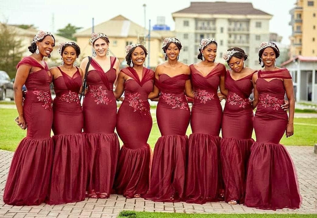 black and burgundy bridesmaid dresses