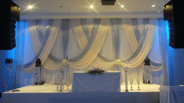 10ft X 20ft White Wedding Backdrop With Shiny Silver Swags Wedding