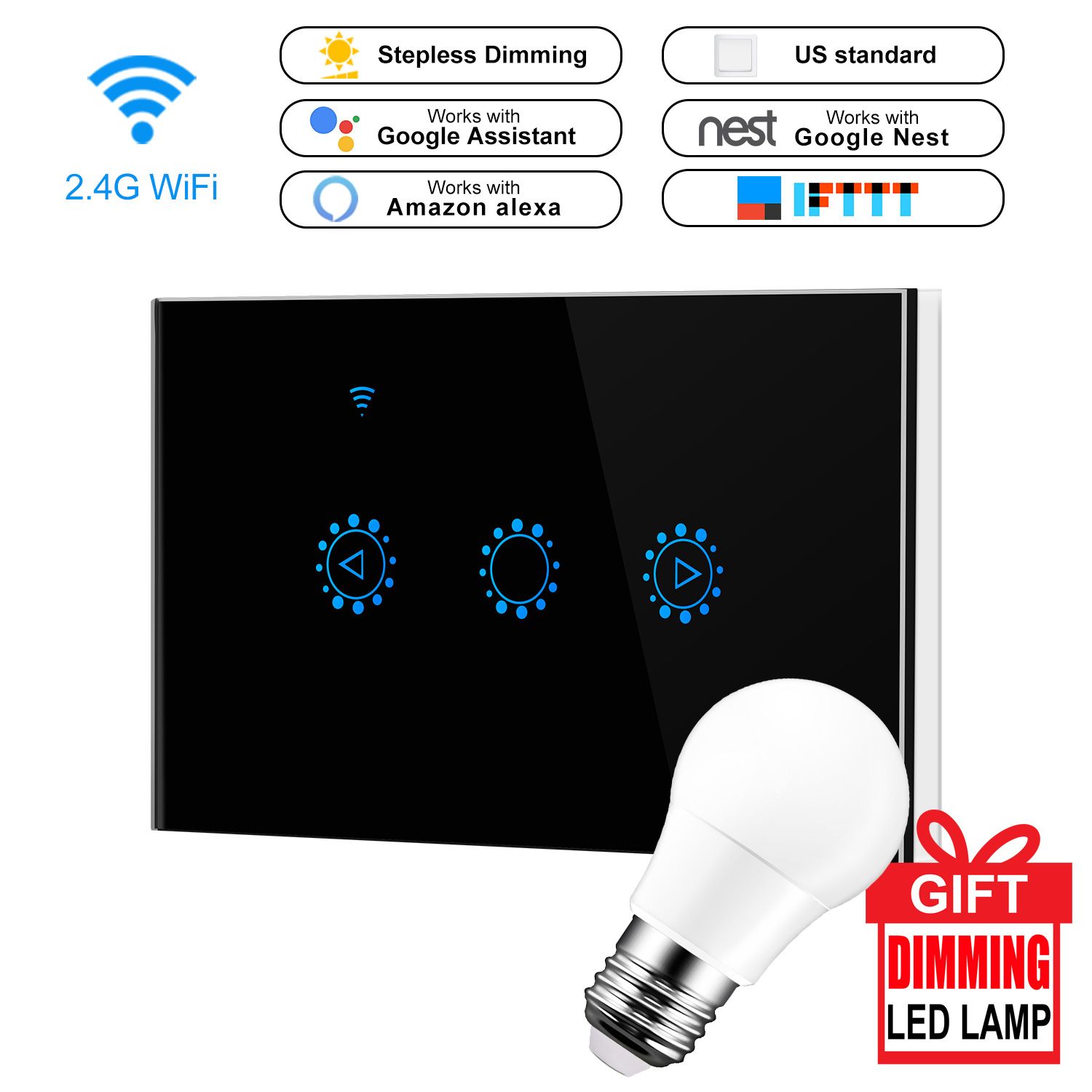 Smart WIFI Wall Switch Duplex Receptacle Switch Wireless In Wall Plate