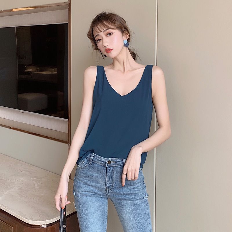 Blusas y blusas de chifón para mujer blusas sin mangas cuello en V.. Blusas y blusas de chifón para mujer blusas sin mangas cuello en V..