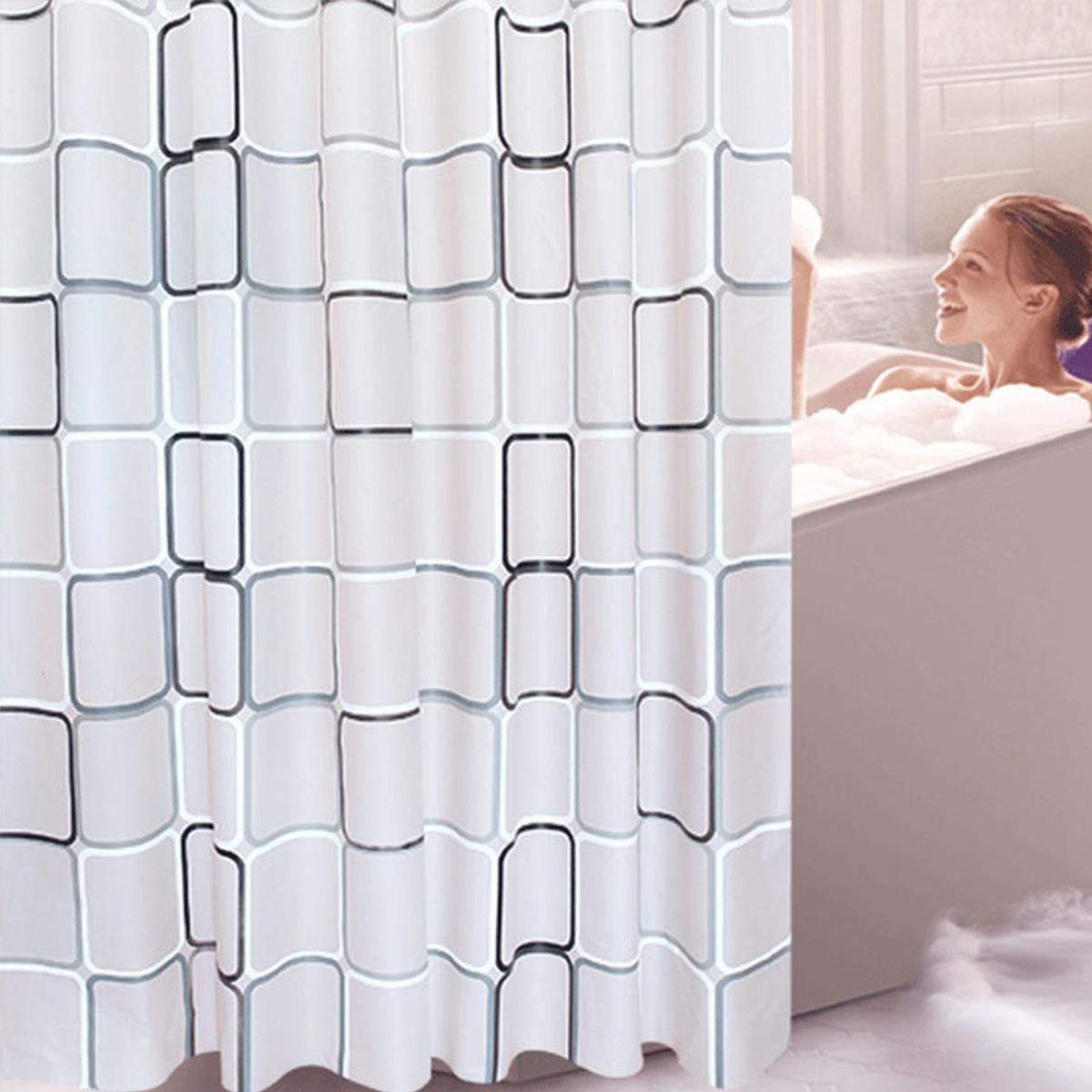 PEVA Checked Shower Curtains Waterproof Mouldproof Bathroom Curtain Rings SHP 