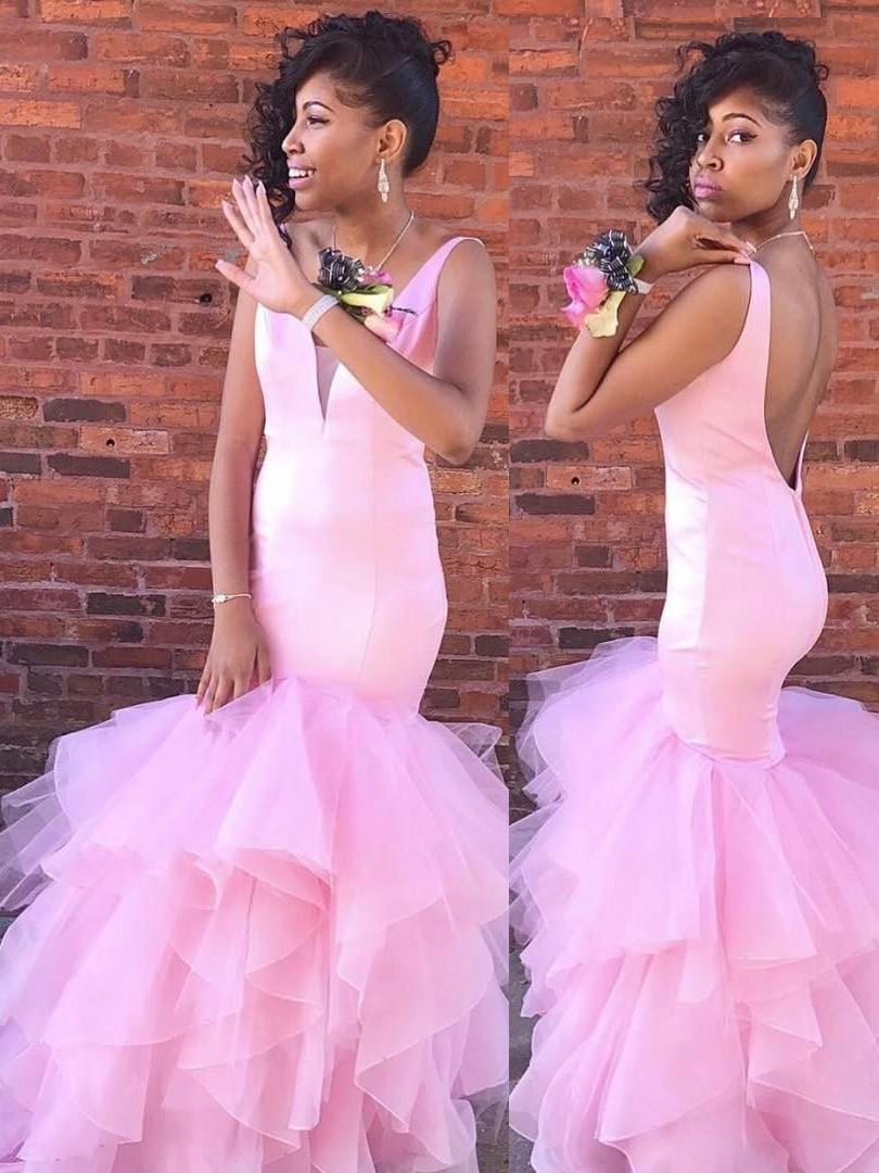 Prom Dresses With Ruffles At The Bottom Pink Backless Prom Dress V Neck For Black Girls Ruffle Bottom Satin Organza Evening Formal Dresses Custom Made Plus Size Cheap Long From Stunningdress88, $83.5 | DHgate.Com