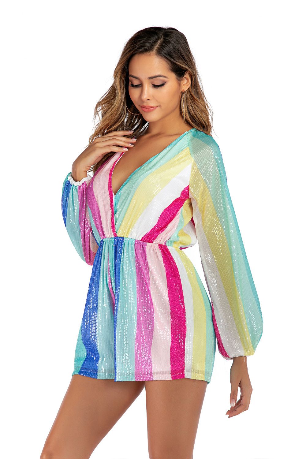 rainbow sequin jumpsuit long sleeve