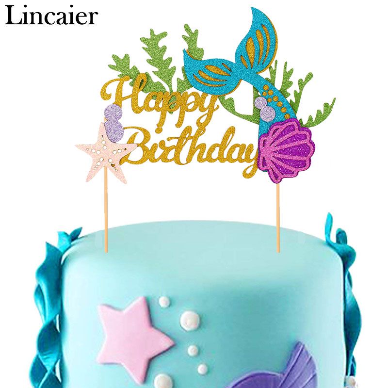 Lincaier Happy Birthday Paper Cake Topper Mermaid Party