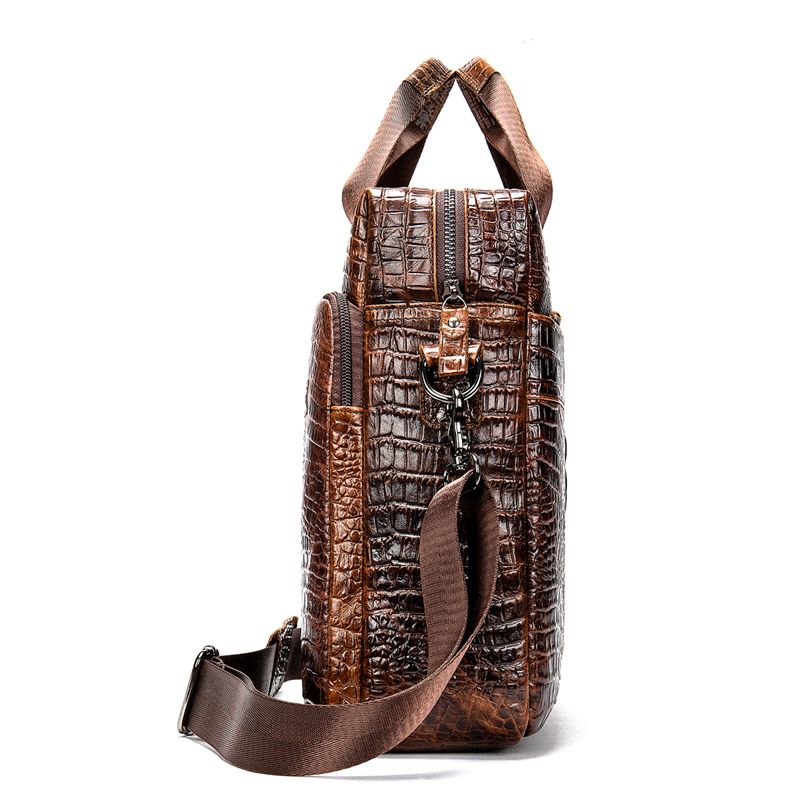 Mens Briefcase Crocodile Pattern Cowhide Leather Briefcases Shoulder Bag Business Office Bags 5555F2Coffee