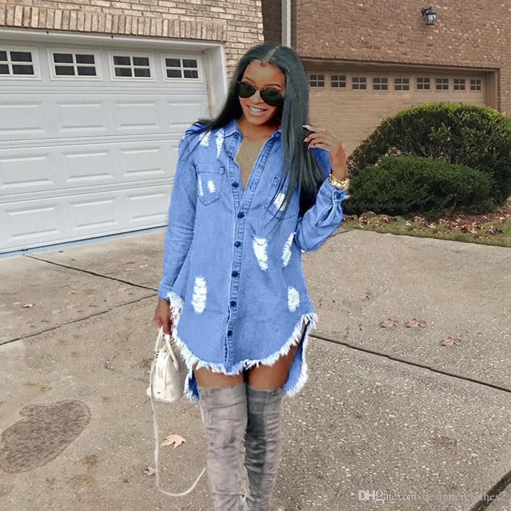 Blue Jean Shirt Dress Spring Long 