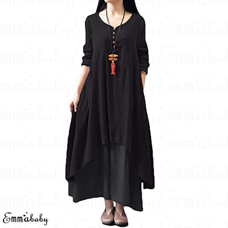linen long sleeve maxi dress