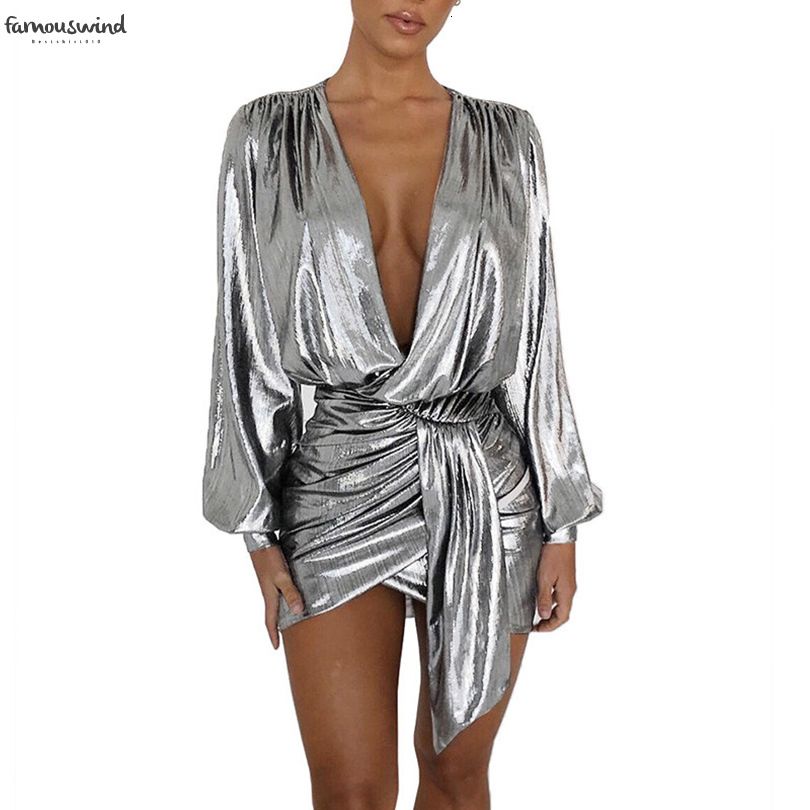 silver metallic dress long sleeve