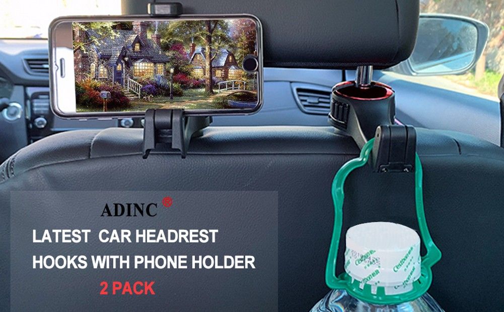 Car Hooks, Car Headrest Hooks With Phone Holder, Updated Hook