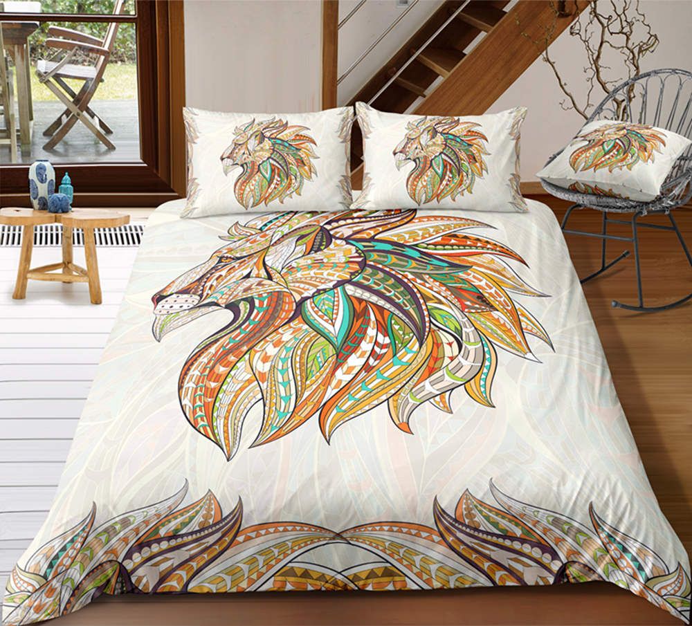 Multi Color Lion Printed Bedding Set King Size Tribal 3d Retro