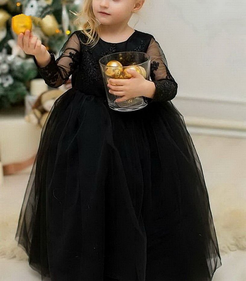 black tulle flower girl dress