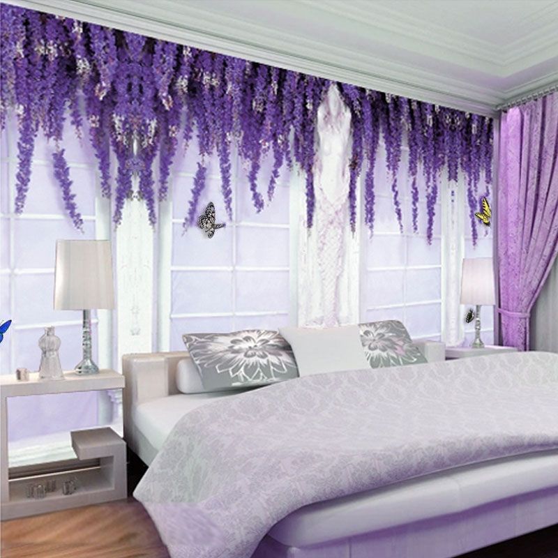 Custom 3d Mural Wallpaper Bedroom Purple Flower Vine Butterfly European Style Tv Background Wall Painting Wall Papers Home Decor Free Animated