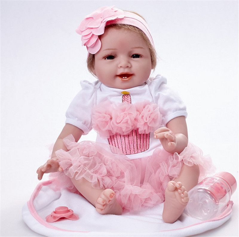 Cuerpo completo silicona Rosa vestido conjunto Reborn simulación bebé 