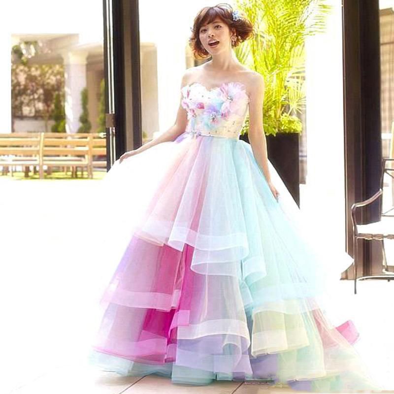 Compra Arco Iris De Colores Quinceañera Vestidos De Baile Vestidos De Novia  2019 Vestidos De Partido Con Gradas Del Organza Prom Balón Vestido De  Longitud De Prom Barato | Entrega Rápida Y