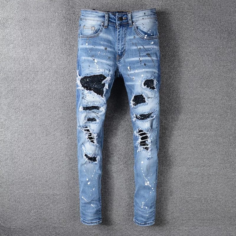 Compra Hombres Jeans Marca Azul Elástico Destruido Ripped Biker Jeans  Menores Parches Pantalones Rotos Hip Hop Skinny Homme 563 Barato | Entrega  Rápida Y Calidad | Es.Dhgate
