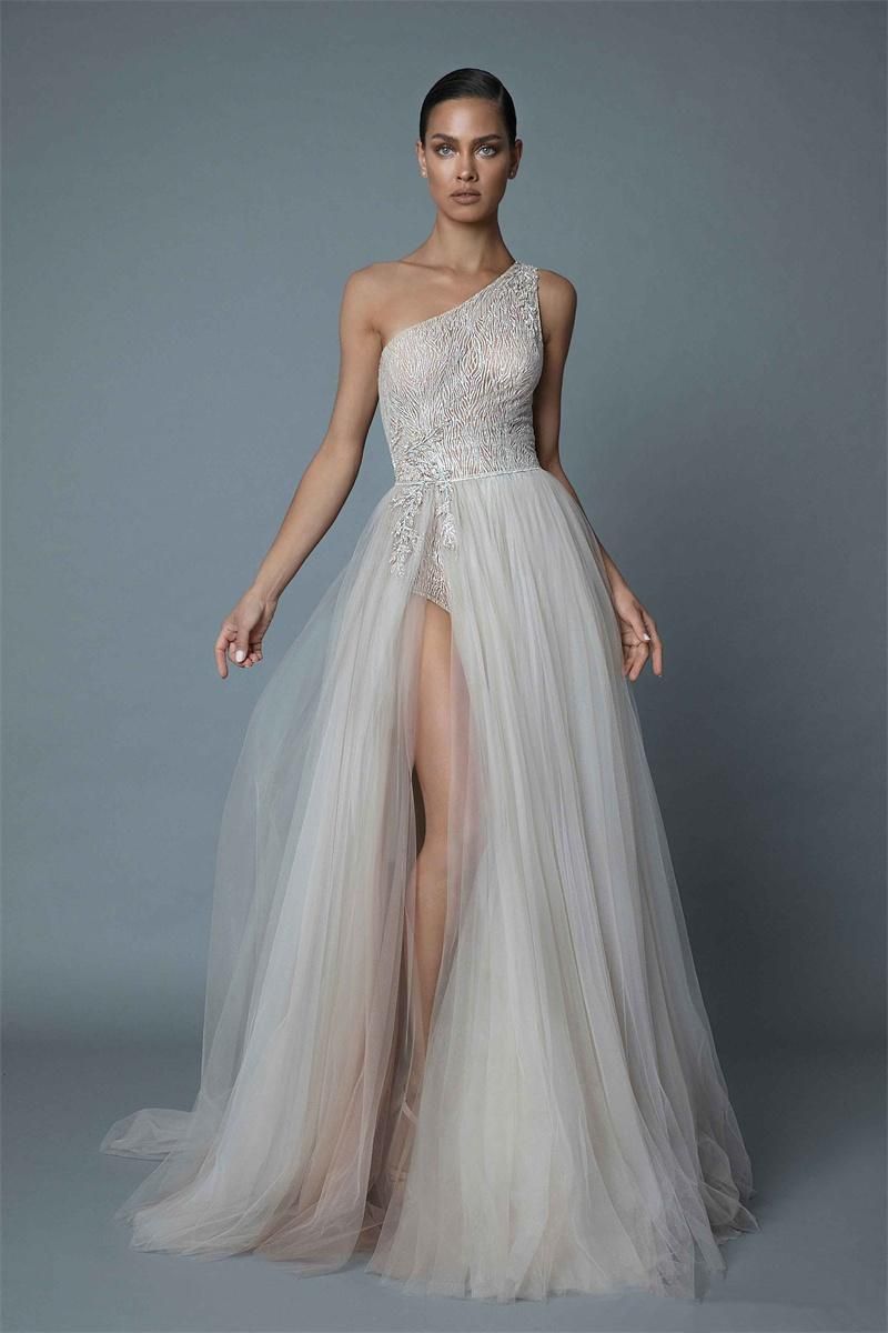 one shoulder a line dress