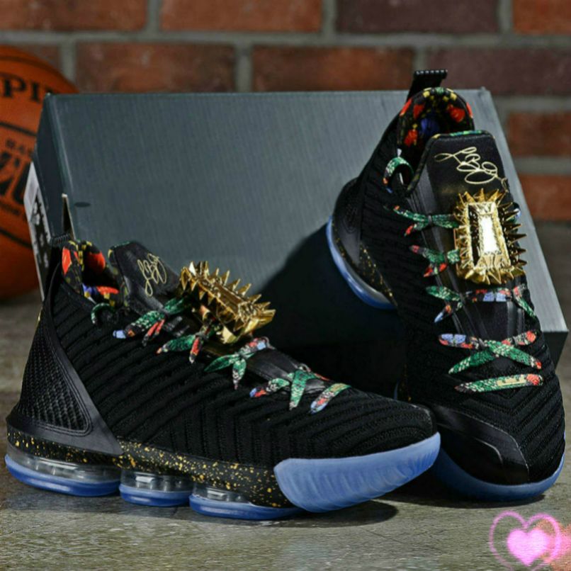 Nueva lebron 16 Zapatos Watch The Throne de los Negro Oro-Rose