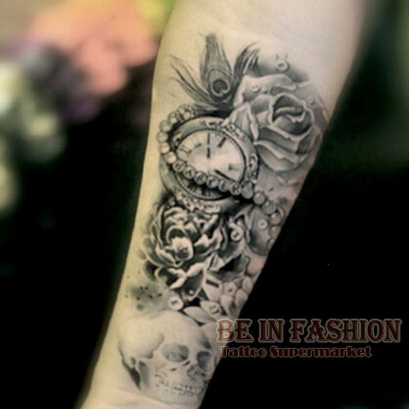 One Piece Trendy Temporary Tattoo Flower Rose Clock Jewel Death Pirate Skull Tattoos Stickers For Lower Arm Body Art Men Qs C039 From Beautys8 3 34 Dhgate Com