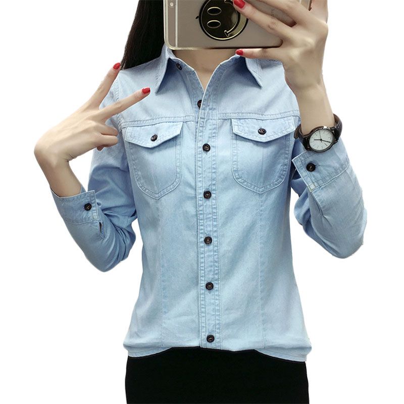 Compre 2019 Nueva Mujer Camisa Blusa Denim Lady Sólido Cuello Camisa Jean  Camisa De Las Mujeres Sueltas Elegantes Camisas De Manga Larga A 17,04 €  Del Sunshineavenue36518 | Es.Dhgate.Com