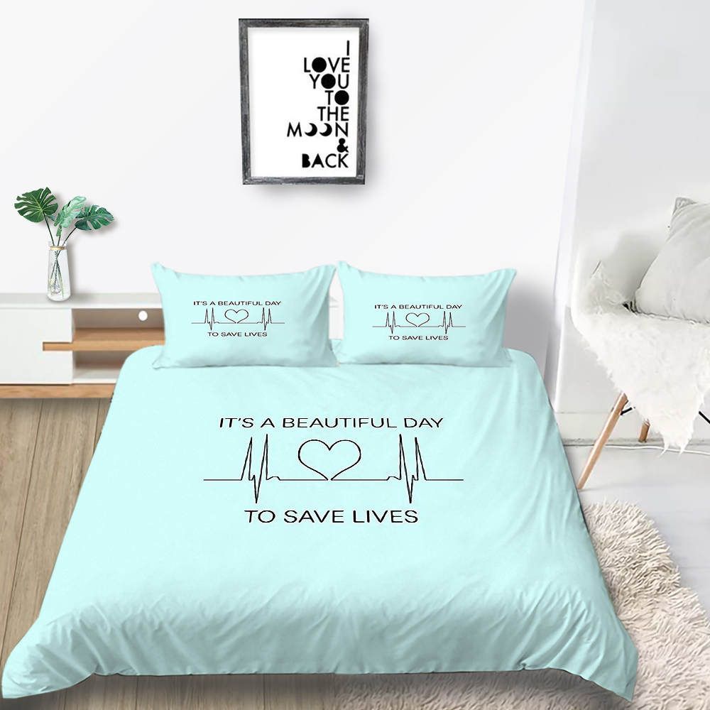 Heartbeat Bedding Set Light Blue Love Fresh Simple Duvet Cover