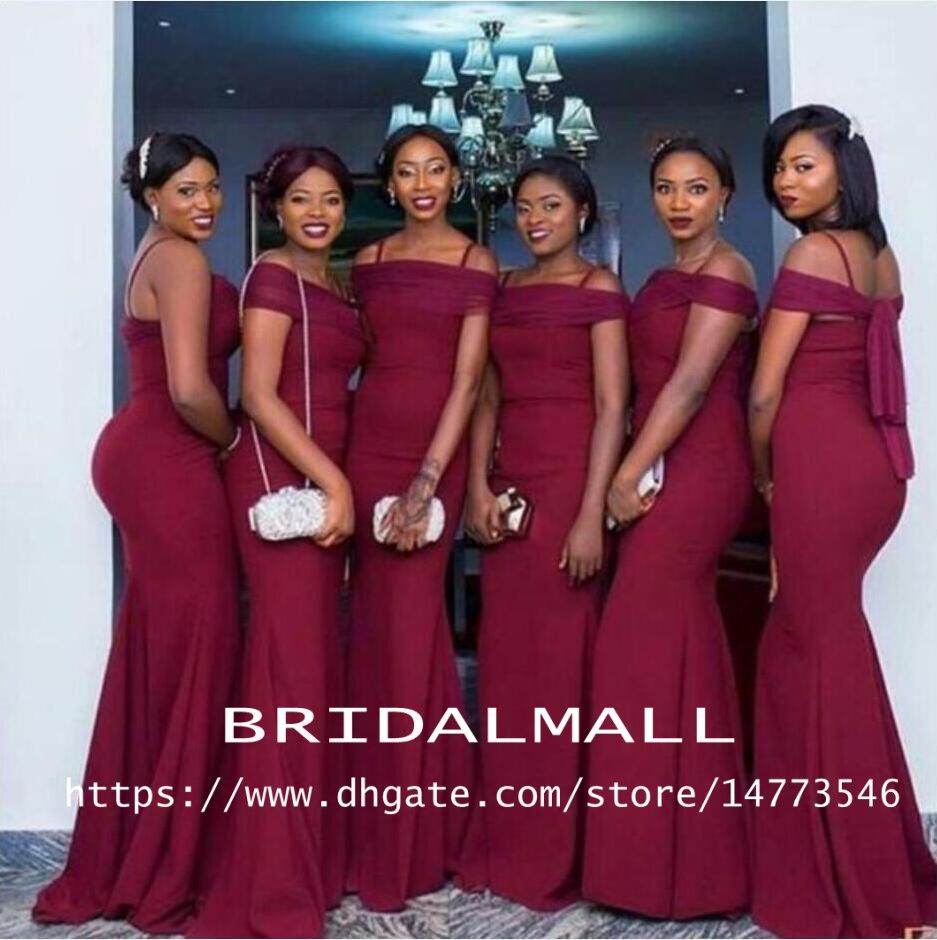 Burgundy Plus Size Mermaid African Bridesmaid Dresses 2019 Simple