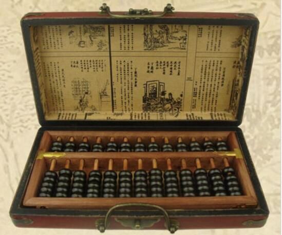 Chinese HAND dragon phoenix leather wood box with a abacus inside