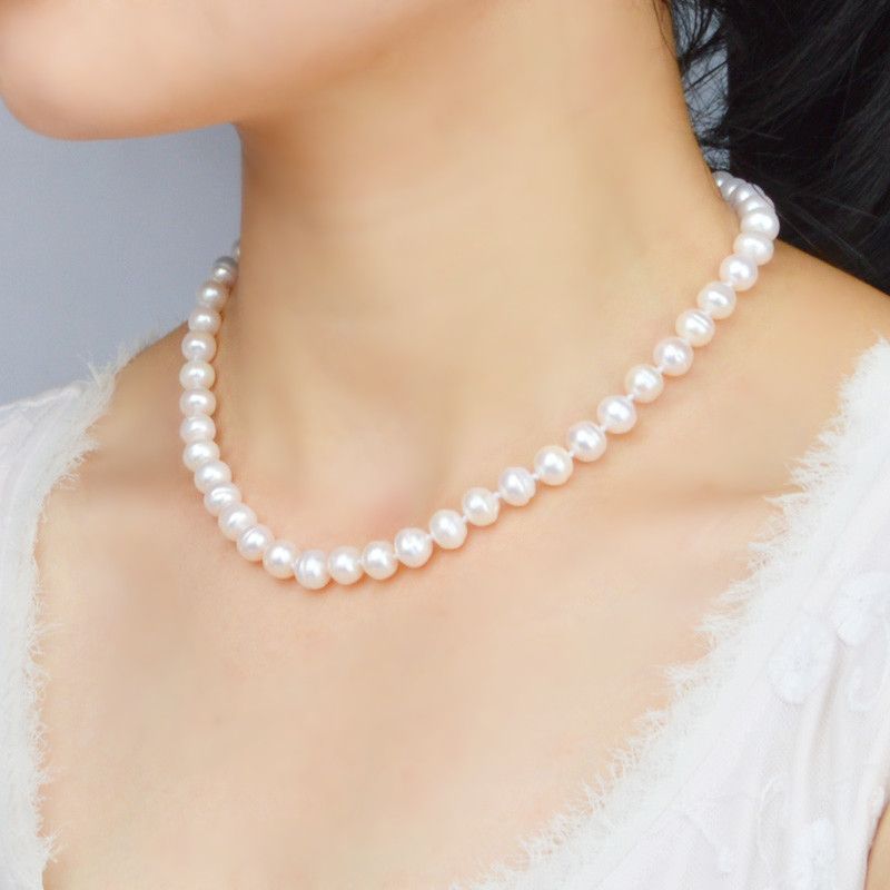 Natural Freshwater Pearl Necklaces /& Pendants Real 925 Sterling Silver Jewelry For Women White 8-9mm 45cm