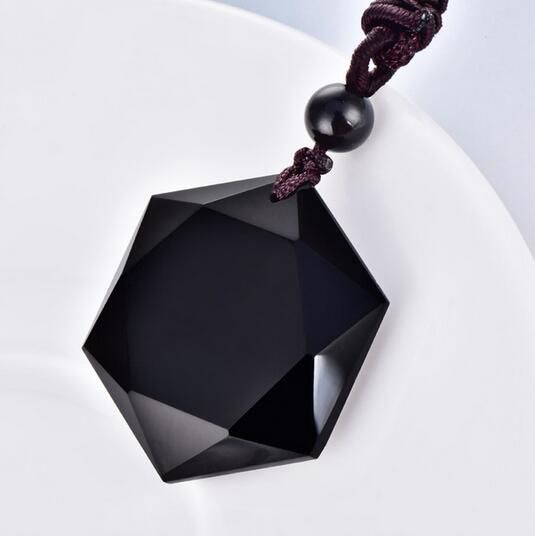 Natural Black Obsidian Pendant Necklace 