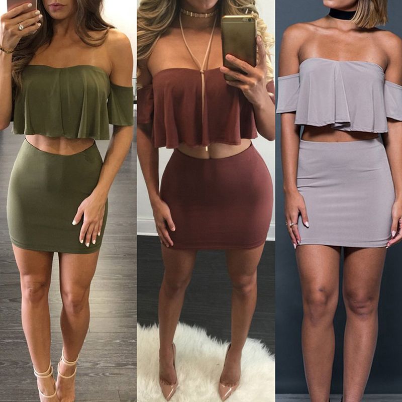2020 Sexy Set Womens Two Piece Outfit Clothes Summer Sexy Crop Top And