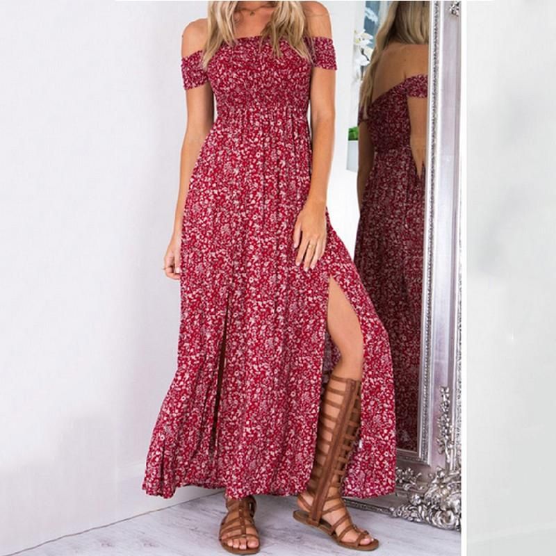 red floral boho dress