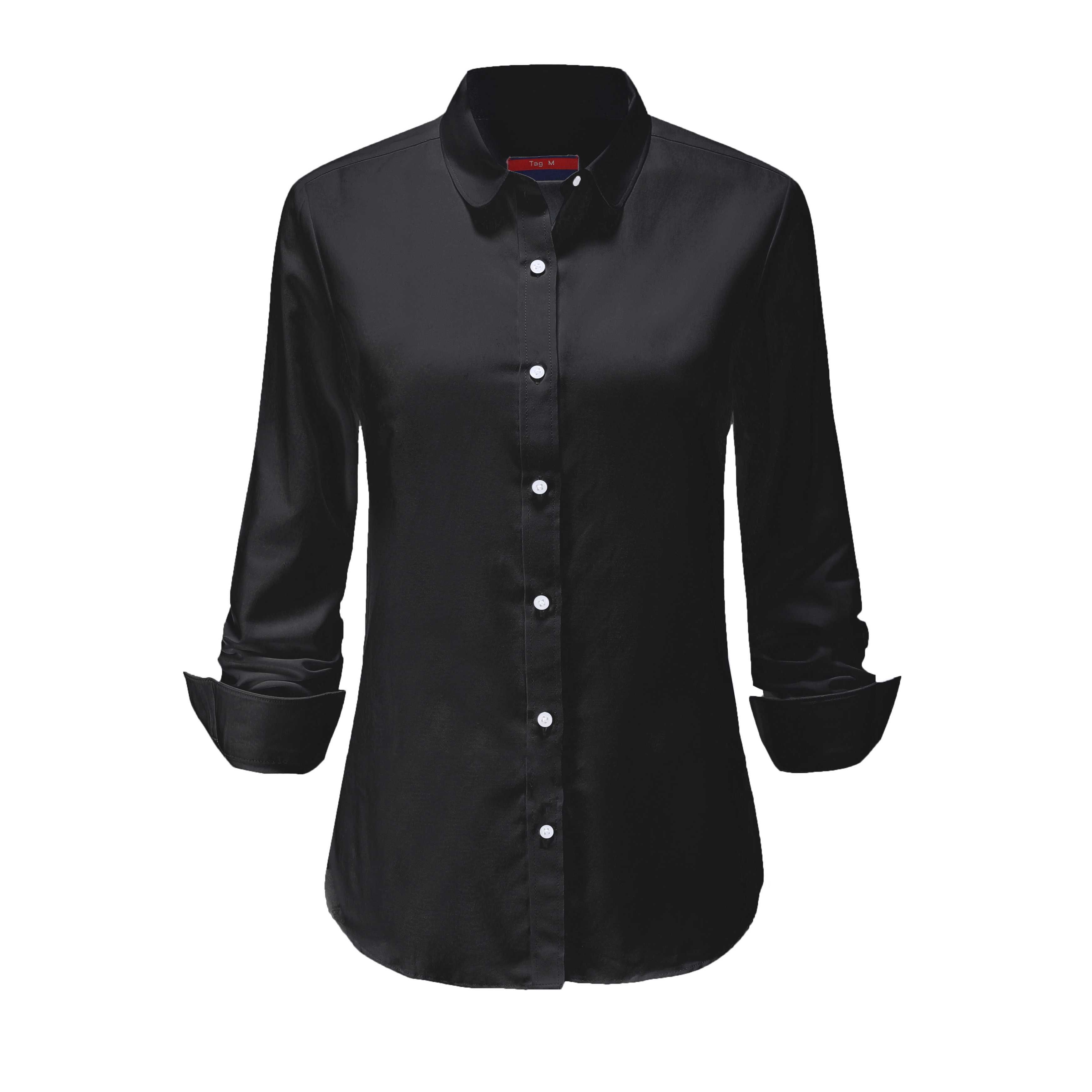 2020 Dioufond Long Sleeve White Black Womens Oxford Shirts Plus