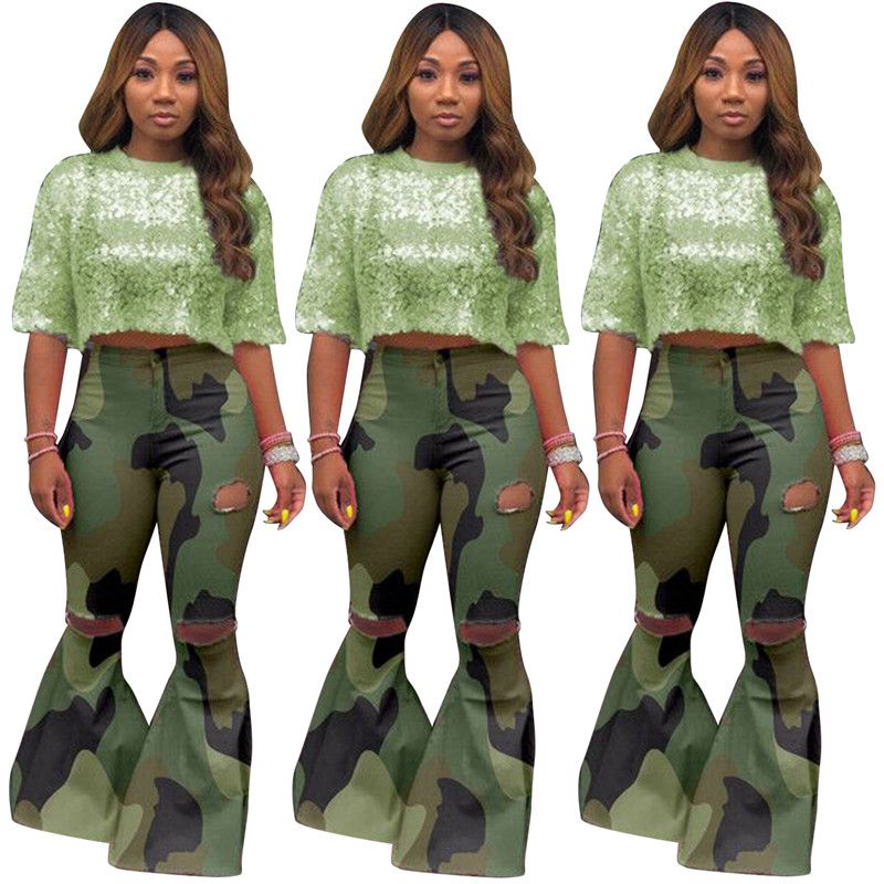Women Designer Camo Bootcut Pants 