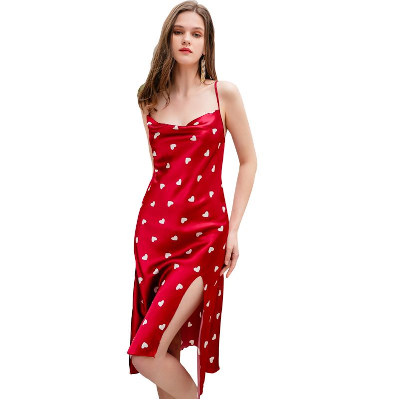 red satin night gown