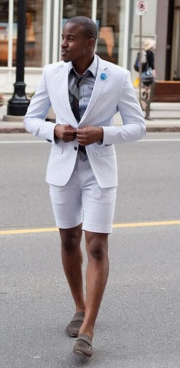 WL Nuevo Elegante Traje de Boda para Hombre Blanco con Pantalones Cortos Negocio de Terno