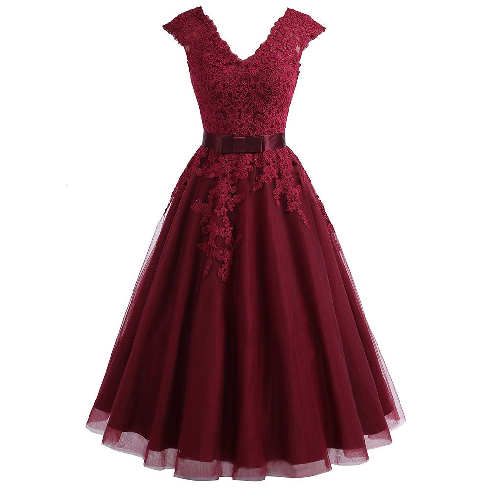 burgundy bridesmaid dresses knee length