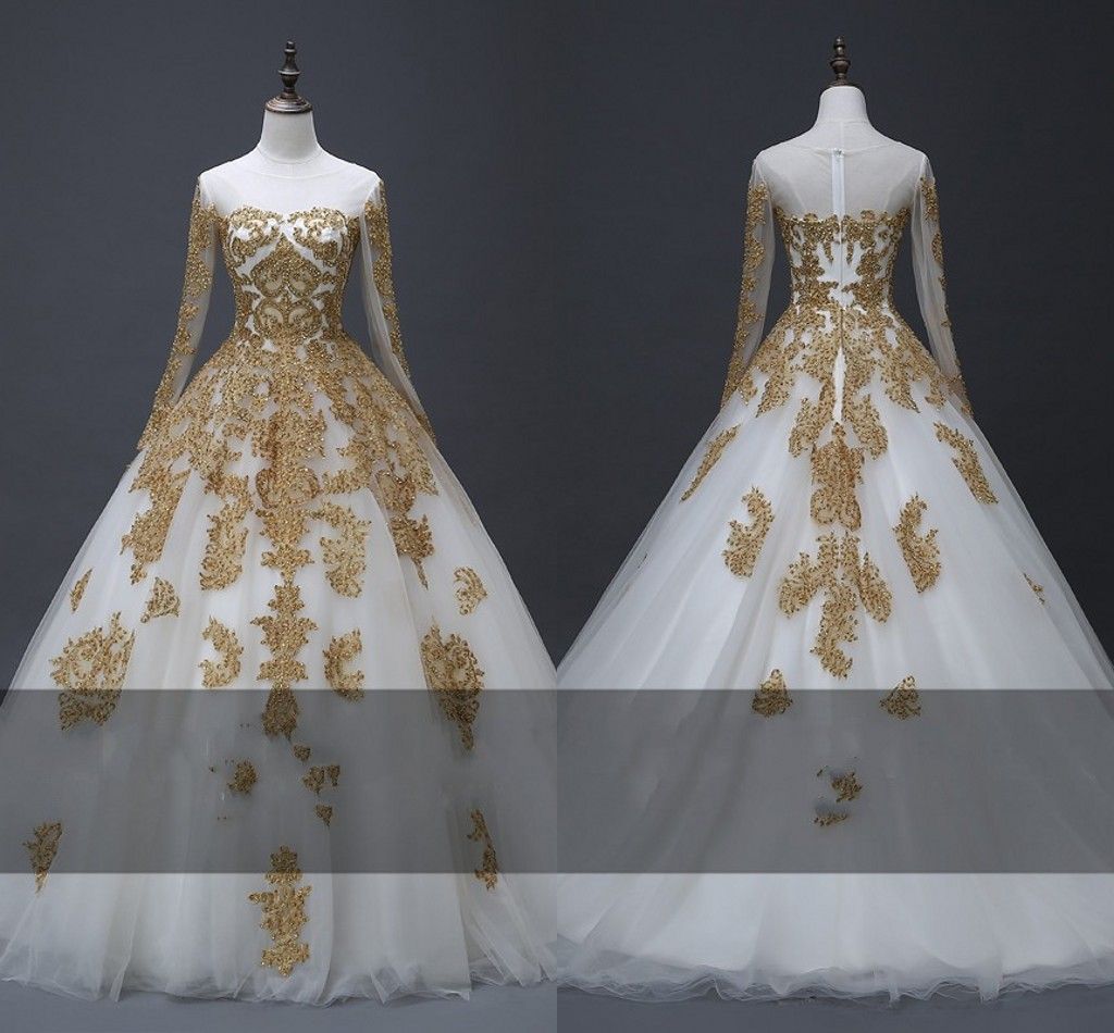 gold lace wedding gown