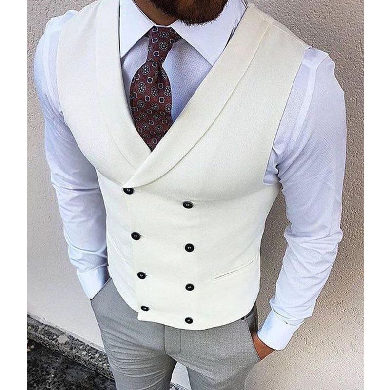 Traje blanco doble de pecho para hombres boda novio chalecos Slim Fit negocios chaleco chaleco