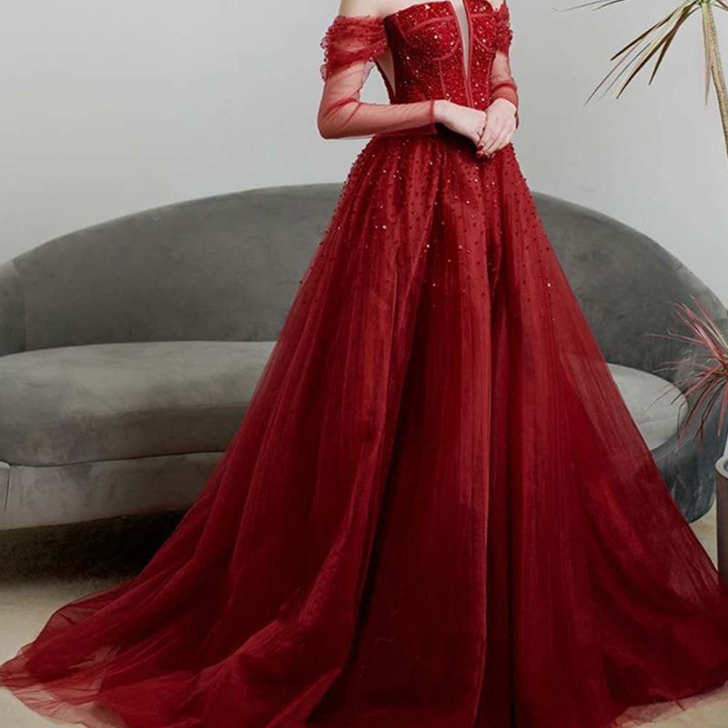 dark red evening gowns