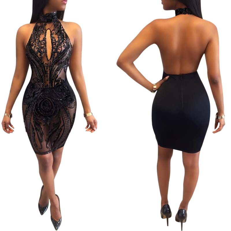 backless black sequin dress