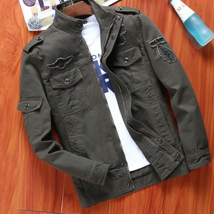 Fashion Mens Pilot Casual Jacket Washed Cotton Military Jackets Multi ...