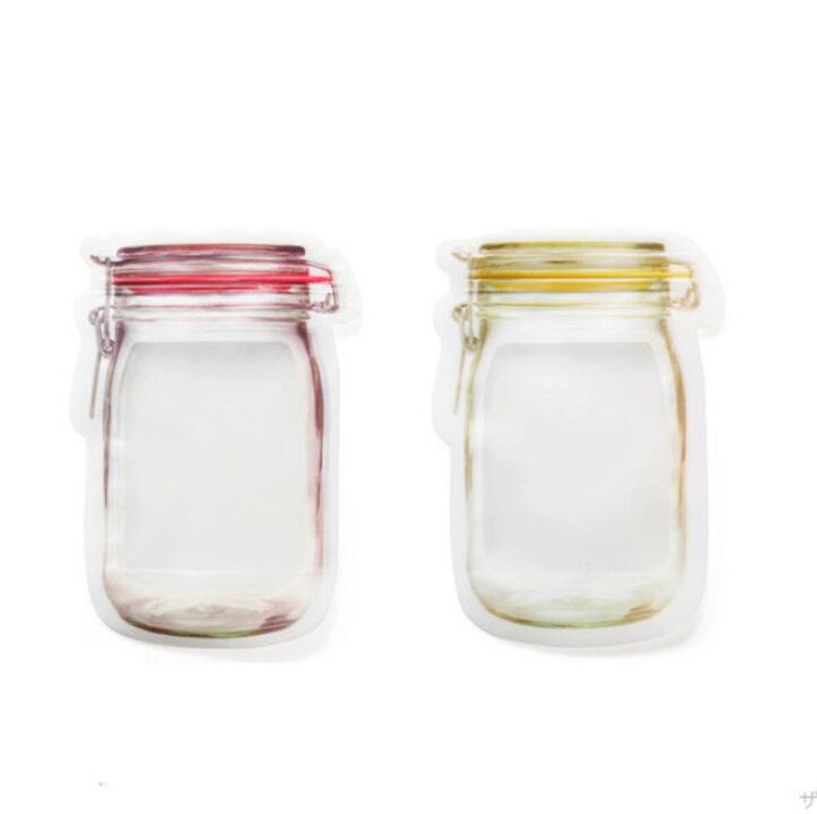 Forma Bottiglia di Muratore Sacchetto a Chiusura Lampo Sigillato Snack Sandwich Sandwich Trasparente 10 pezzi Riutilizzabili Sacchetti di Cibo in Silicone Sacchetto di Immagazzinaggio Portatile